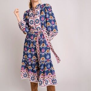 UNTUCKit Blue Floral Long Sleeve Dress